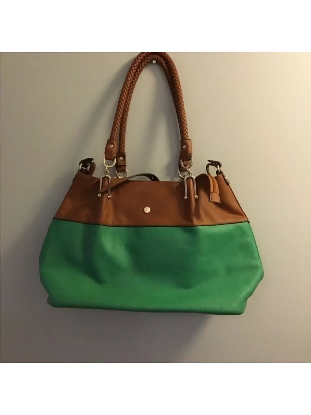 Black Rivet Woman’s handbag kelly green and brown with braided handles - Picture 1 of 15